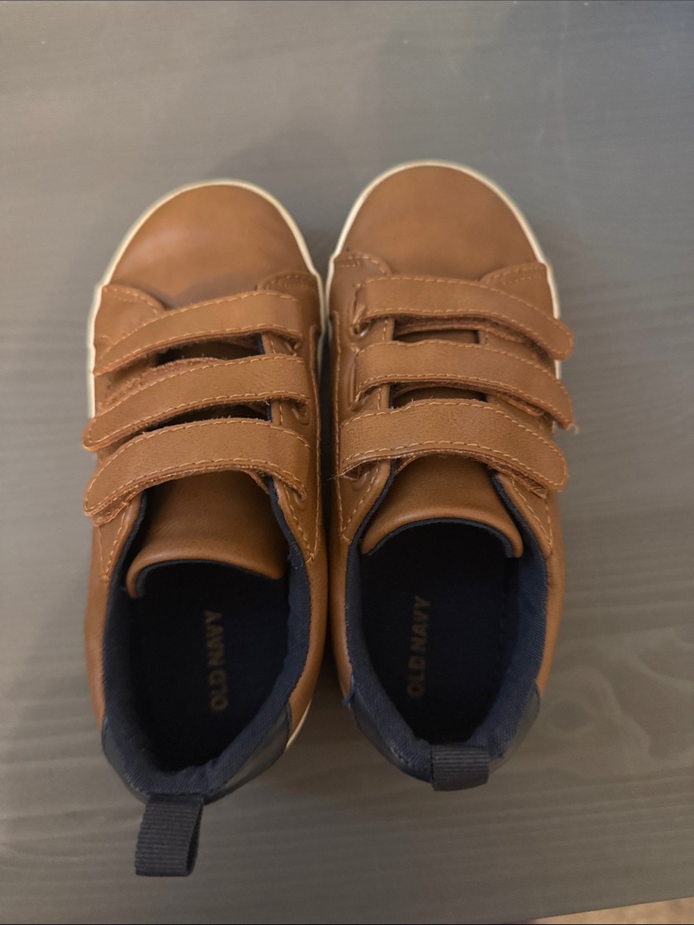 Old Navy Brown Kids Velcro Sneakers with Navy Trim